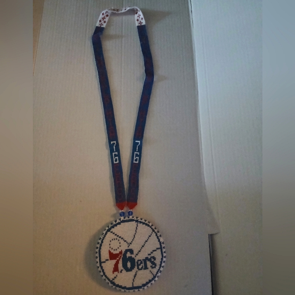 Handmade Philadelphia '76's White Blue and Red Beaded Pendant